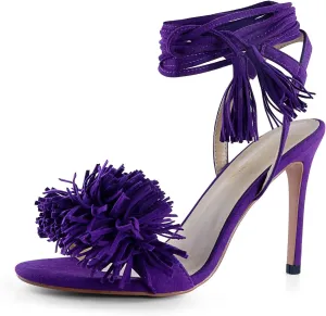 Women's Fringe High Heel Sandals Open Toe Stiletto Tassels Sandals Ladies Fashion Strappy Heeled Sandals