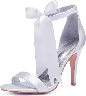 Women's High Heeled Shoes for Women 2025 Ribbon Tie Stiletto Sandals Heels Satin Open Toe Wedding Bridal Pumps for Party Prom