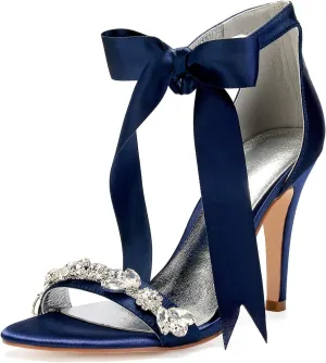 Women's High Heeled Shoes for Women 2025 Ribbon Tie Stiletto Sandals Heels Satin Open Toe Wedding Bridal Pumps for Party Prom