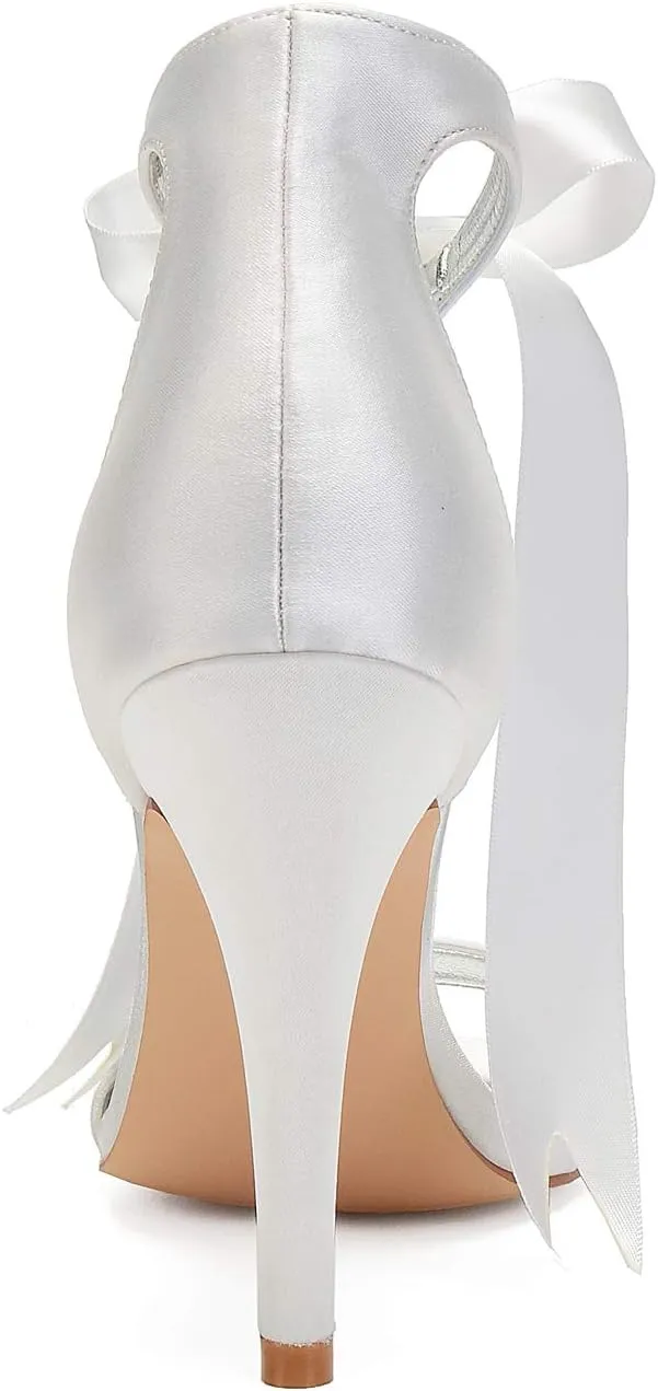 Women's High Heeled Shoes for Women 2025 Ribbon Tie Stiletto Sandals Heels Satin Open Toe Wedding Bridal Pumps for Party Prom
