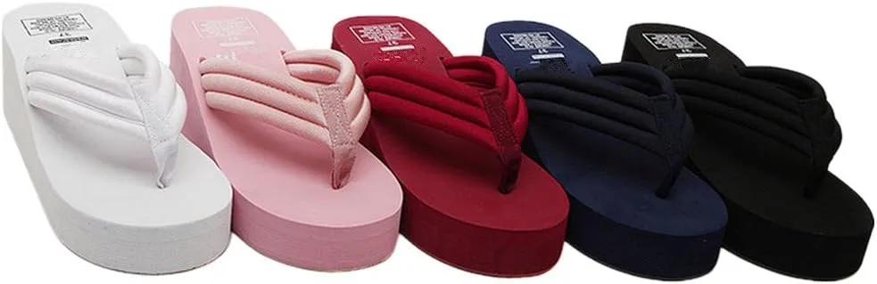 Womens High Wedge Beach Sandals Summer Thong Flip Flops Platform