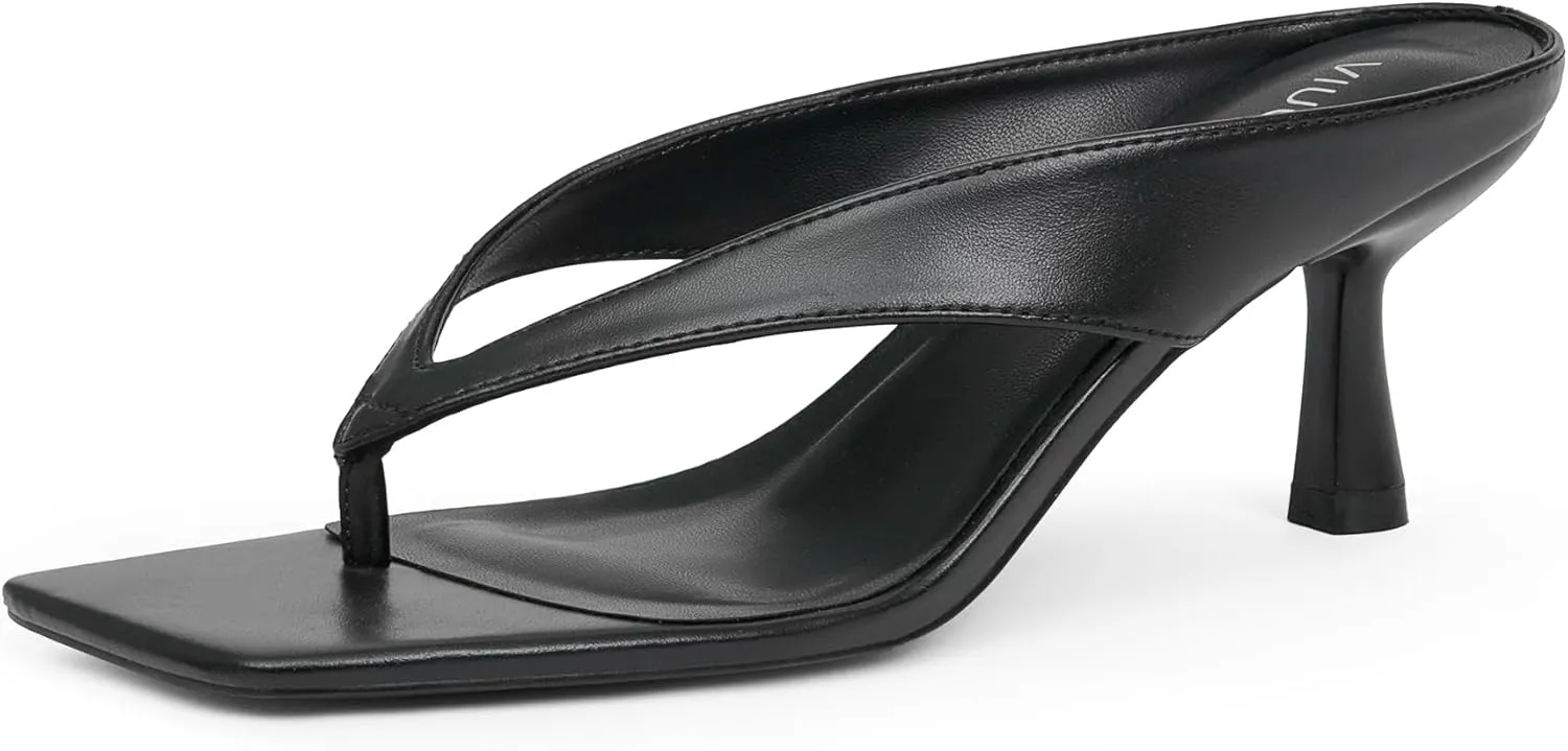 Women’s Kitten Heels Flip Flops Slip On Open Toe Low Heels Thong Square Slide Summer Fashion Party Heeled Dressy Sandals for Women