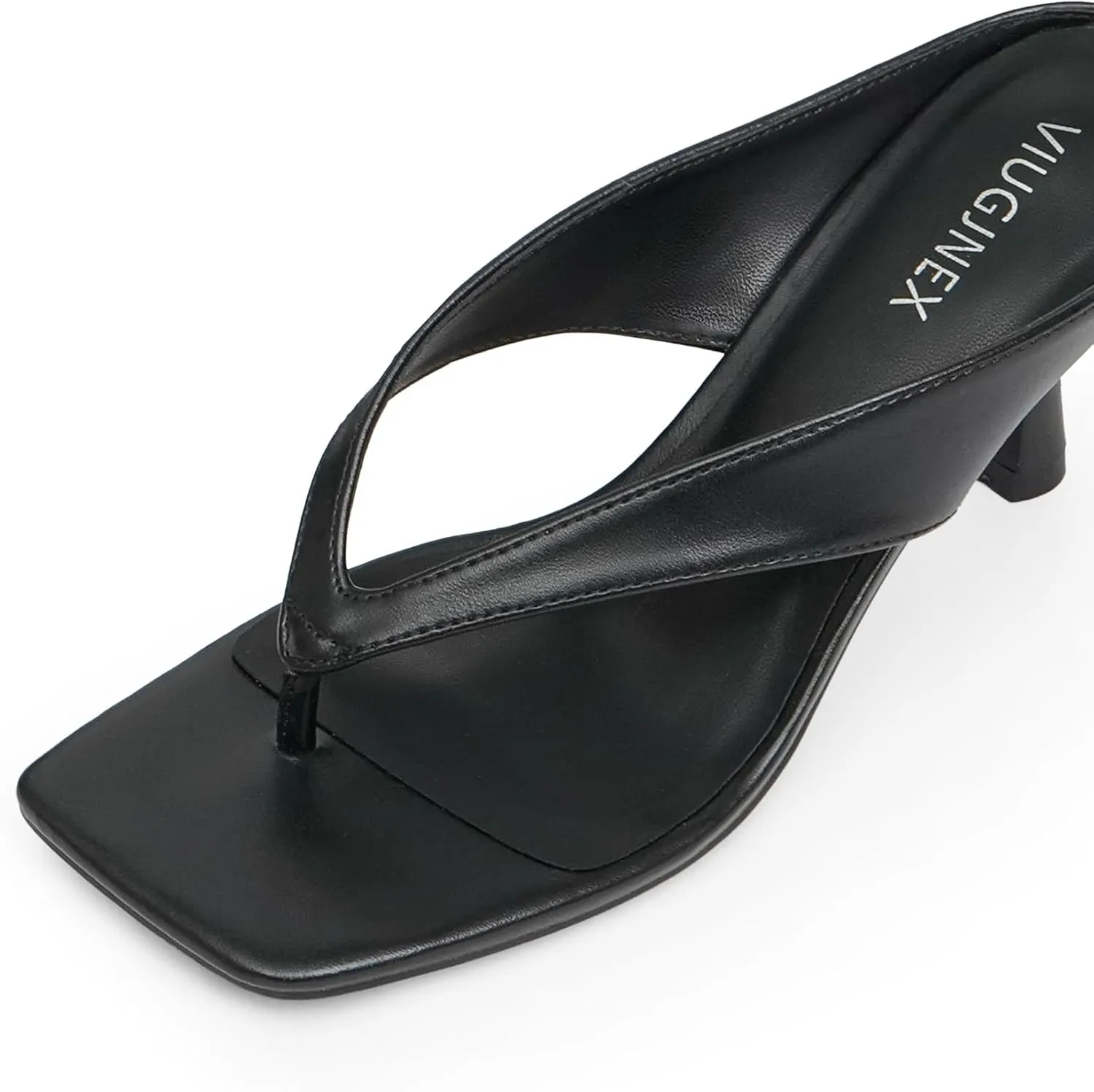 Women’s Kitten Heels Flip Flops Slip On Open Toe Low Heels Thong Square Slide Summer Fashion Party Heeled Dressy Sandals for Women