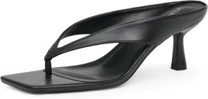 Women’s Kitten Heels Flip Flops Slip On Open Toe Low Heels Thong Square Slide Summer Fashion Party Heeled Dressy Sandals for Women