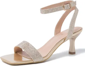Women's Kitten Heels Sandals Ankle Strap Square Open Toe Summer Party Dress Wedding Dance Shoes