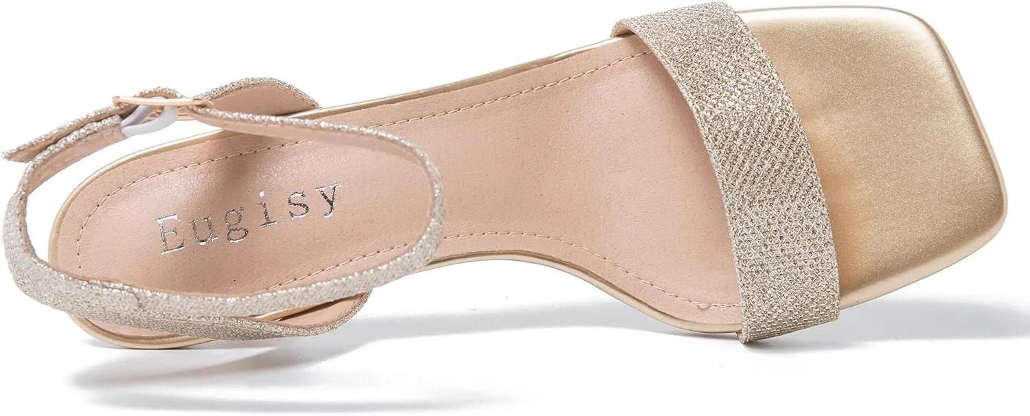 Women's Kitten Heels Sandals Ankle Strap Square Open Toe Summer Party Dress Wedding Dance Shoes