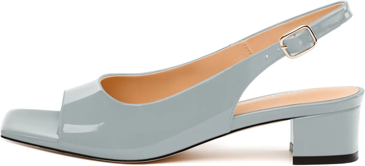Womens Low Heel Slingbacks, Square Peep Toe Block Heel Sandals for Women, Comfort Heeled Casual Shoes