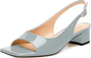 Womens Low Heel Slingbacks, Square Peep Toe Block Heel Sandals for Women, Comfort Heeled Casual Shoes