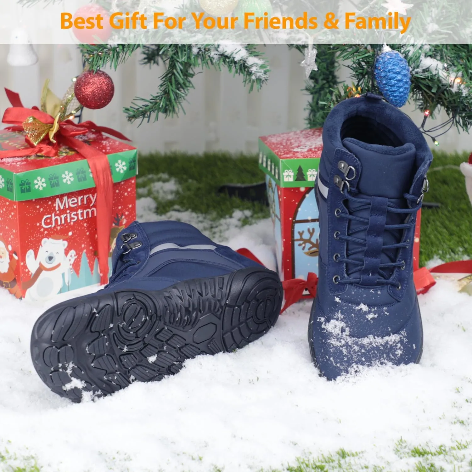 Womens Mens Winter Barefoot Boots Warm Minimalist Wide Toe Box Snow Boots Zero Drop Sole Outdoor Water Resistant Ankle Booties