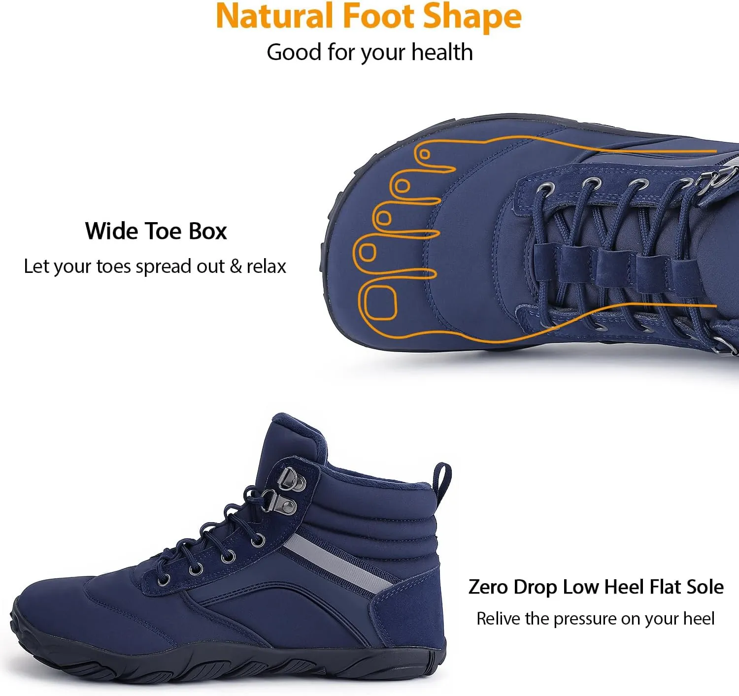 Womens Mens Winter Barefoot Boots Warm Minimalist Wide Toe Box Snow Boots Zero Drop Sole Outdoor Water Resistant Ankle Booties
