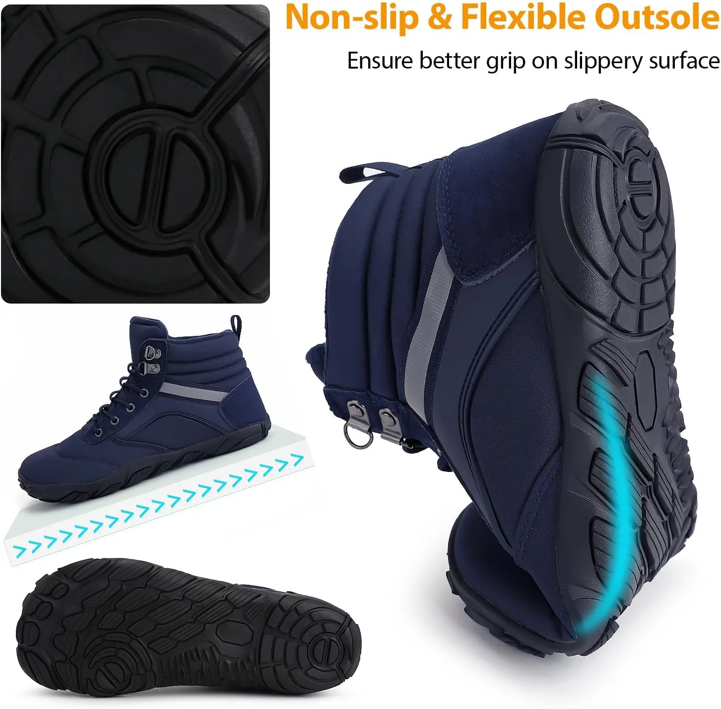 Womens Mens Winter Barefoot Boots Warm Minimalist Wide Toe Box Snow Boots Zero Drop Sole Outdoor Water Resistant Ankle Booties