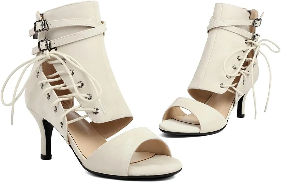 Women's Mesh Sandals Peep Toe High Top Sandals Lace Up Summer Open Toe Bootie