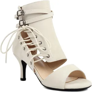 Women's Mesh Sandals Peep Toe High Top Sandals Lace Up Summer Open Toe Bootie