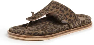 Women's Mika Footbed Sandal Thong, Chestnut Leopard Suede, 8.5