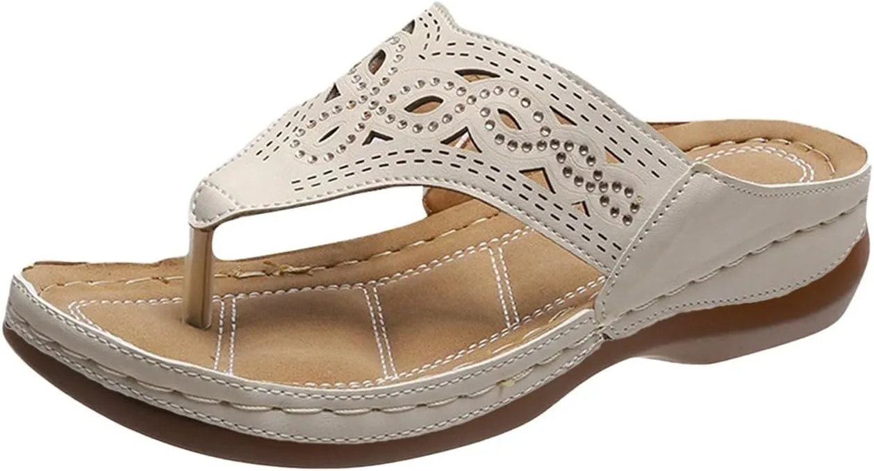 Womens Orthopedic Sandals with Arch Support Wide Width Clip Toe Flip Flops Dressy Wedge Platform Summer Beach Shoes
