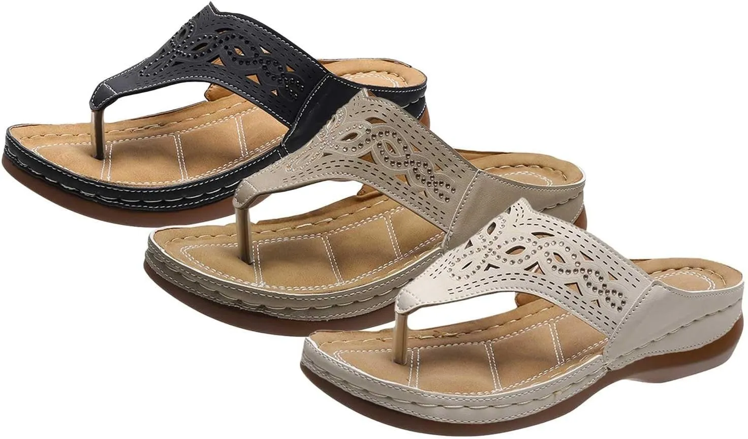Womens Orthopedic Sandals with Arch Support Wide Width Clip Toe Flip Flops Dressy Wedge Platform Summer Beach Shoes
