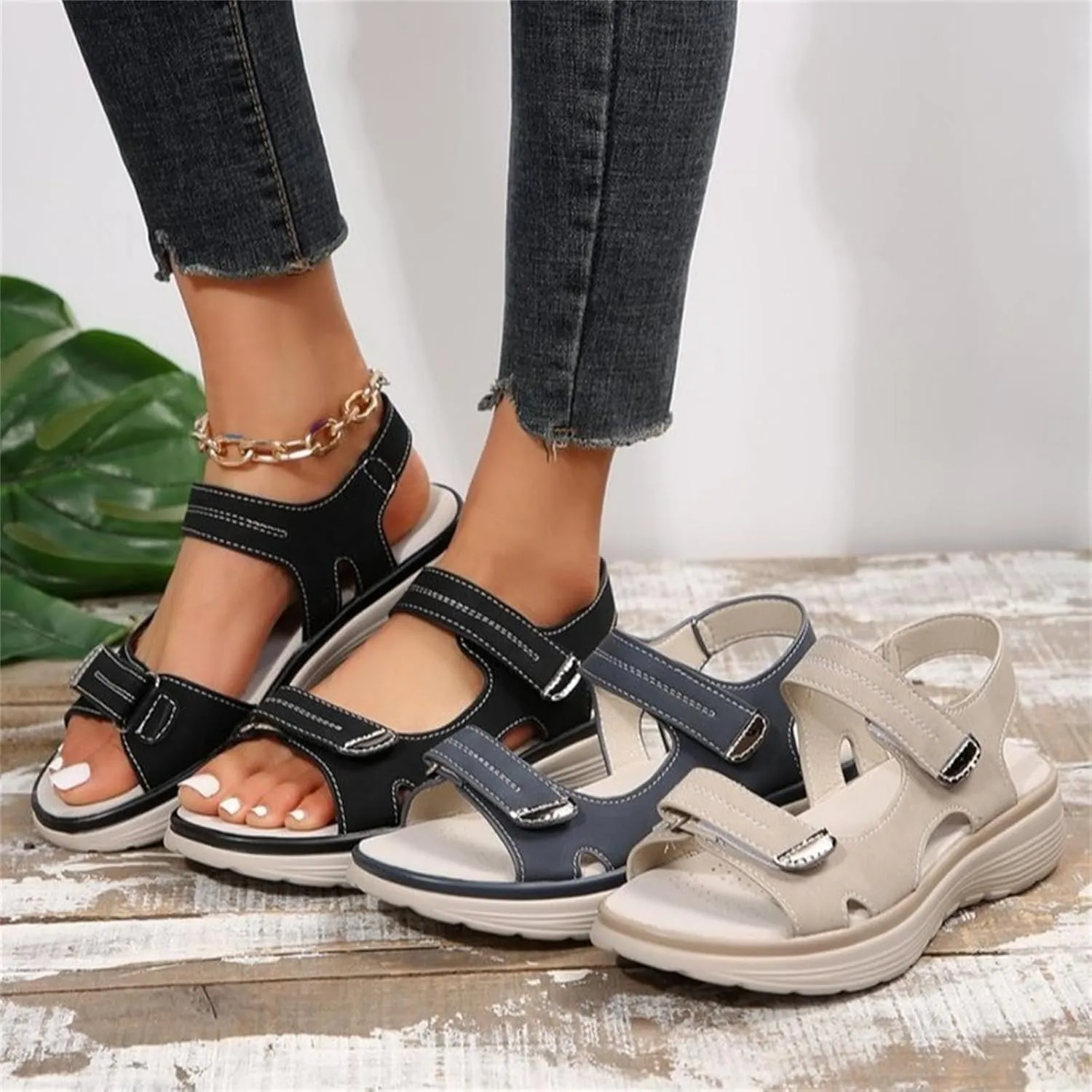 Womens Orthopedic Walking Sandals Open Toe Comfort Beach Flat Slides Sandals with Soft Cushion Foam Ladies Outdoor Sport Athletic Hiking Sandal