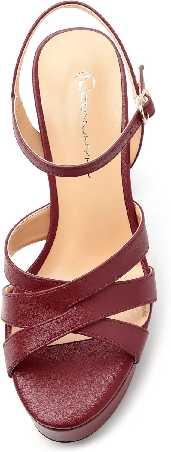 Women's Platform High Heels Sandals Round Open Toe Strappy Pumps Lace Up Dress Party Summer Shoes4.7''