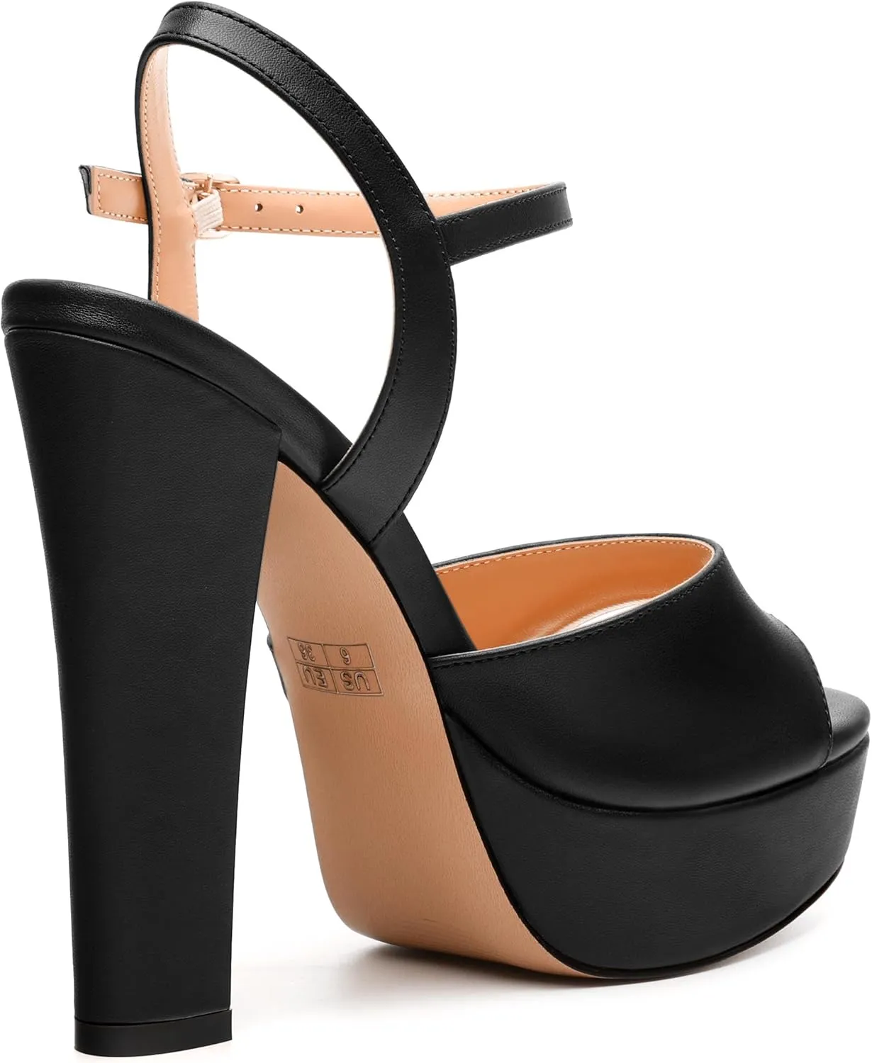 Womens Platform Sandals Open Toe Buckle Ankle Strap Fashion Solid Matte Heeled Sandals 5 inch