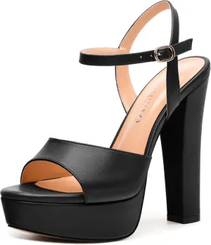 Womens Platform Sandals Open Toe Buckle Ankle Strap Fashion Solid Matte Heeled Sandals 5 inch