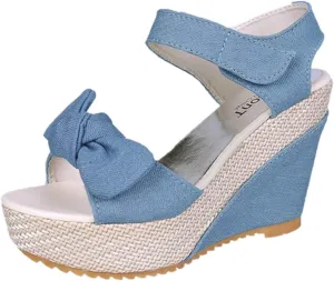 Women's Platform Sandals Wedge Open Toe Ankle Strap Lace Wedding Bridesmaid Shoes Close Toe Casual Bohemia Rhinestone Wide