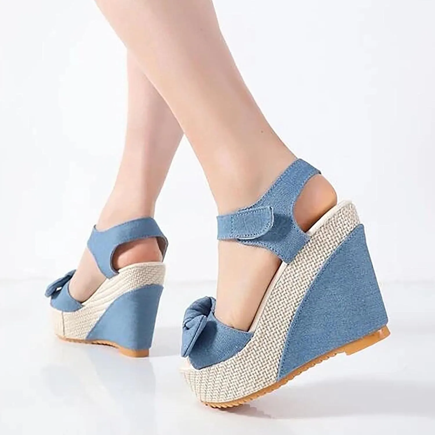 Women's Platform Sandals Wedge Open Toe Ankle Strap Lace Wedding Bridesmaid Shoes Close Toe Casual Bohemia Rhinestone Wide