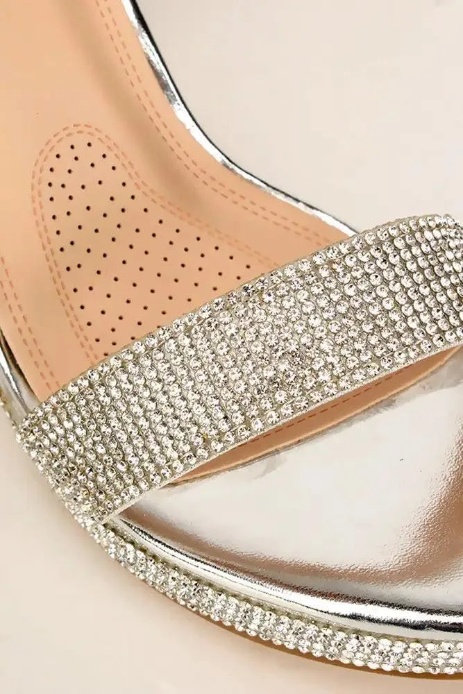 Women's Rhinestone Open Toe Chunky High Heel Low Platform Sandals