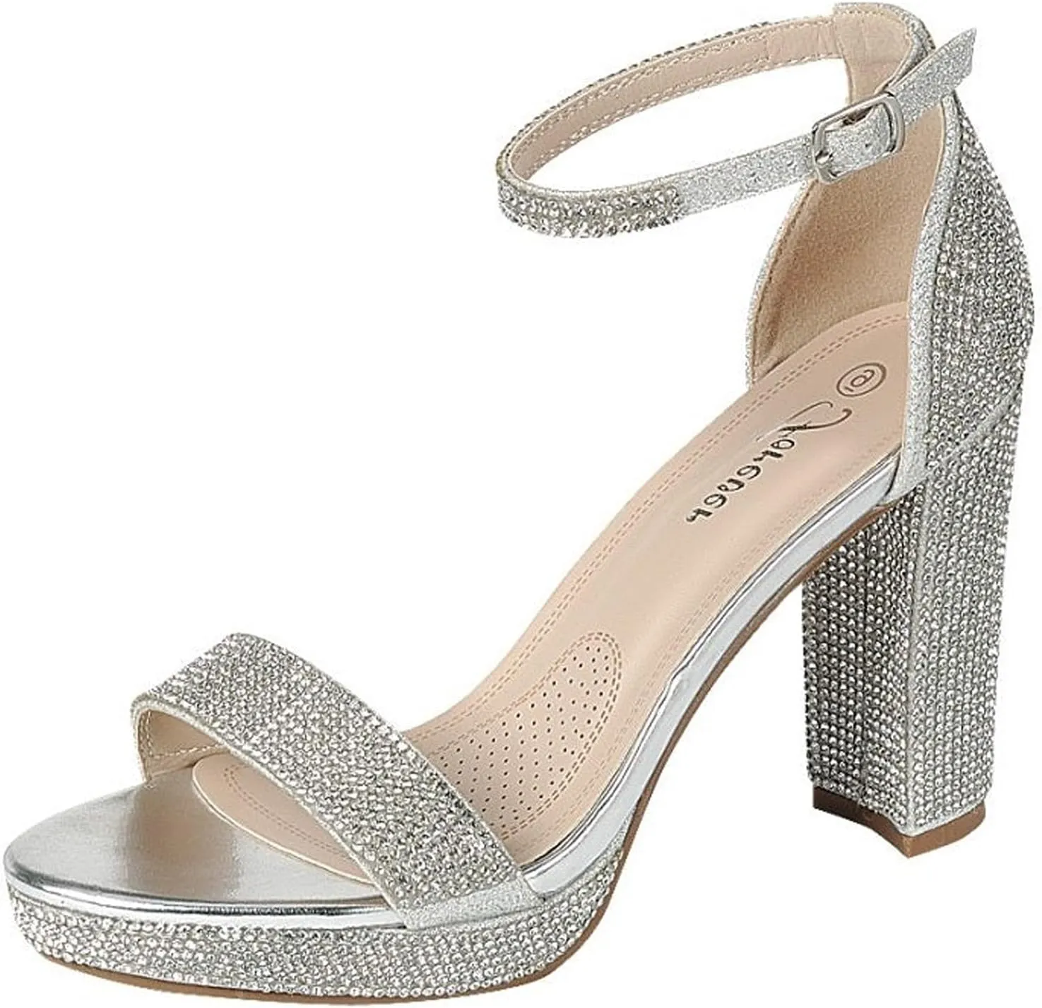 Women's Rhinestone Open Toe Chunky High Heel Low Platform Sandals