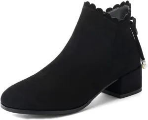 Women's Round Toe Dressy Ankle Boots Vegan Suede Side Zipper Block Low Heels Bow Dress Short Booties