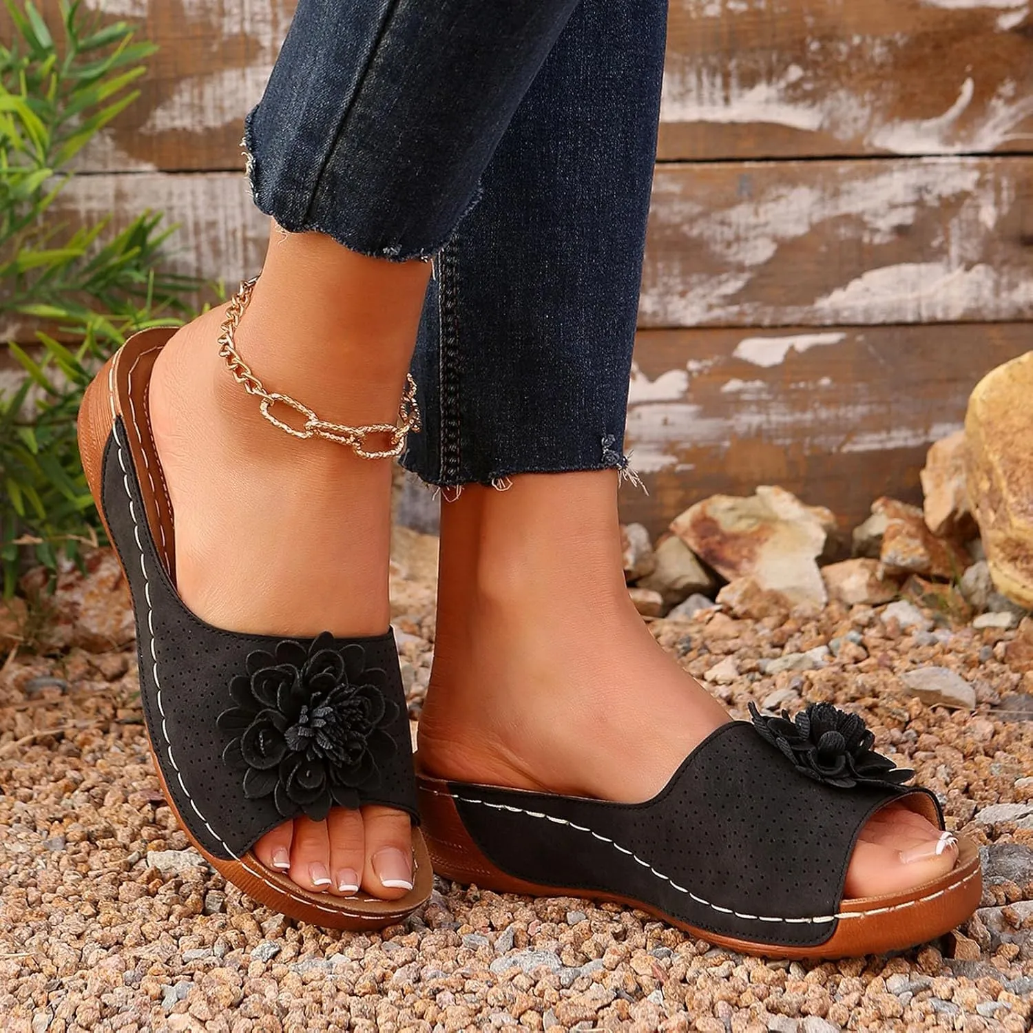 Women's Sandals Flower Hollow out Wedge Sandals Casual Summer Slip on Slippers Open Toe Platform Sandals2