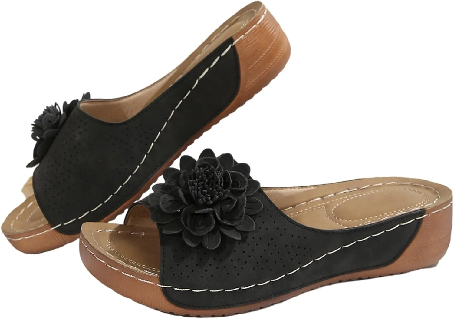 Women's Sandals Flower Hollow out Wedge Sandals Casual Summer Slip on Slippers Open Toe Platform Sandals2