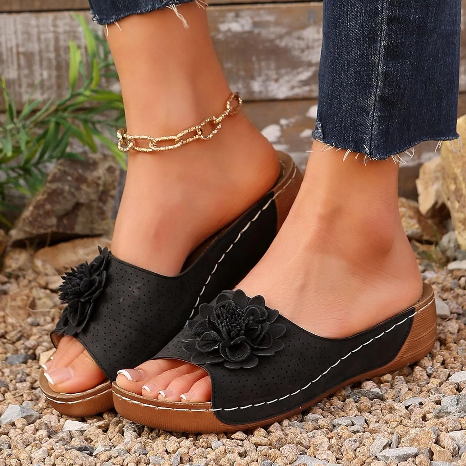 Women's Sandals Flower Hollow out Wedge Sandals Casual Summer Slip on Slippers Open Toe Platform Sandals2