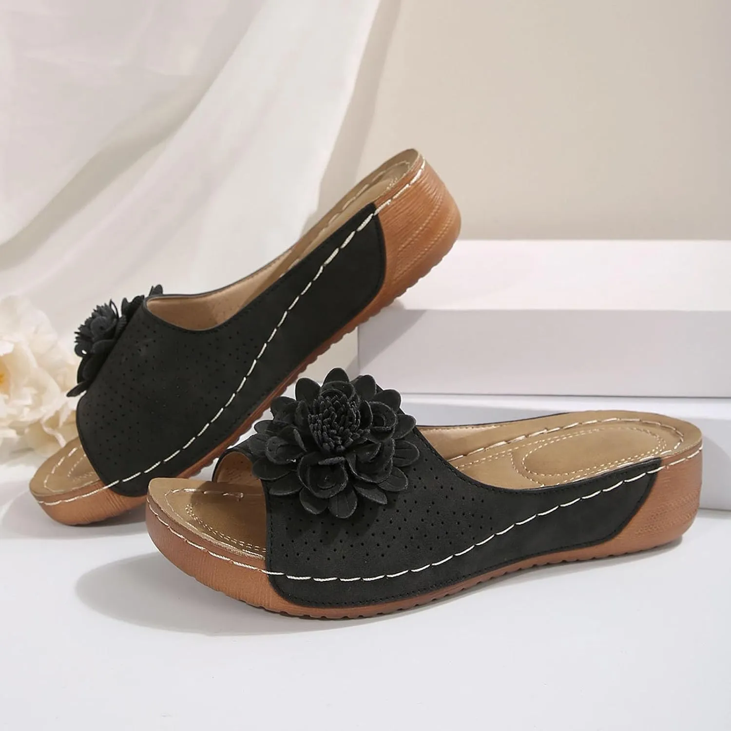 Women's Sandals Flower Hollow out Wedge Sandals Casual Summer Slip on Slippers Open Toe Platform Sandals2