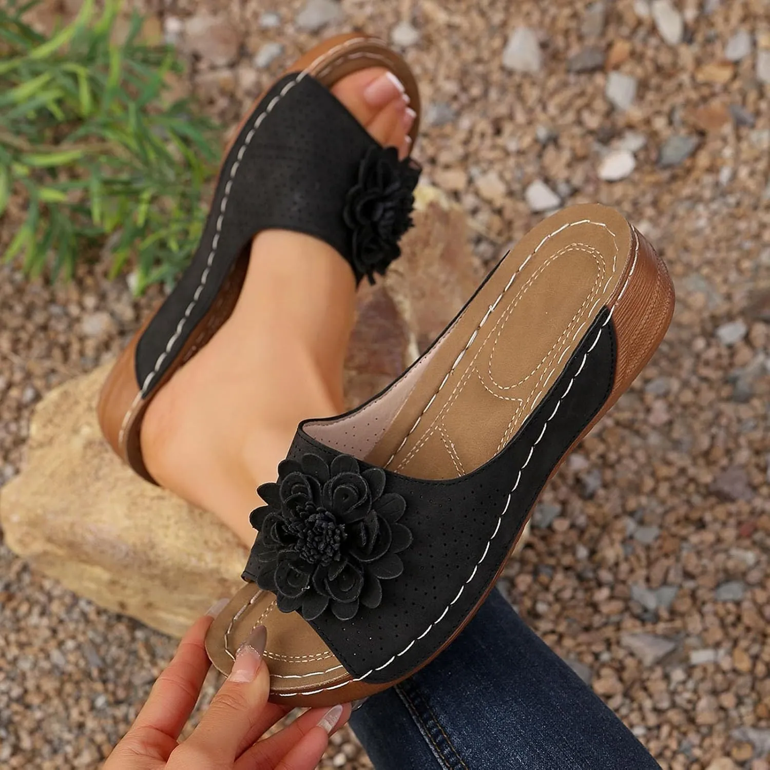 Women's Sandals Flower Hollow out Wedge Sandals Casual Summer Slip on Slippers Open Toe Platform Sandals2