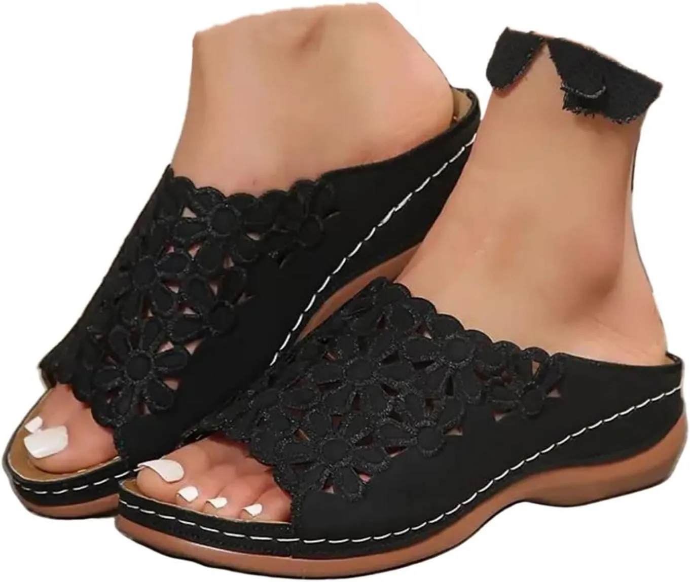 Women's Sandals Open Toe Hollow Out Wedge Casual Summer Slippers Platform Dressy Flat Flip Flops Comfortable Walking Arch Support Orthotic Slides Fashion Wedges Slip On Beach Travel Shoes
