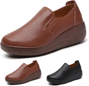 Women's Slip On Loafer Leather Comfort Casual Platform Shoes Non-Slip Platform Wedge Sneakers Comfort Lightweight Soft Sole Low Top Walking Shoes Work Nurse Shoes