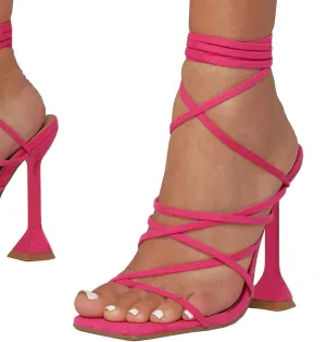 Womens Strappy Lace Up Heels Sandals High Heeled Ankle Strap Summer Dress Shoes Women's Square Party Shoes