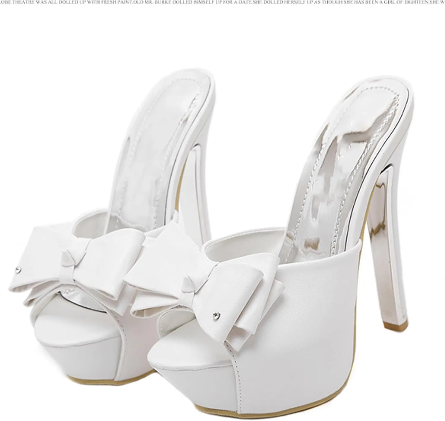 Women's Suede Open Toe Platform Stiletto High Heel Sandals Fashion Bowknot Slip-On Stiletto High Heel Sandals