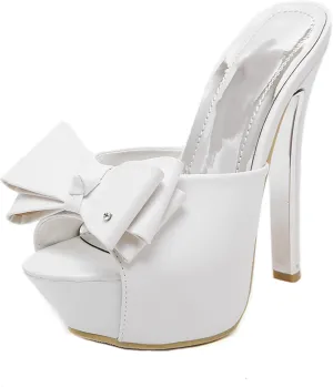 Women's Suede Open Toe Platform Stiletto High Heel Sandals Fashion Bowknot Slip-On Stiletto High Heel Sandals