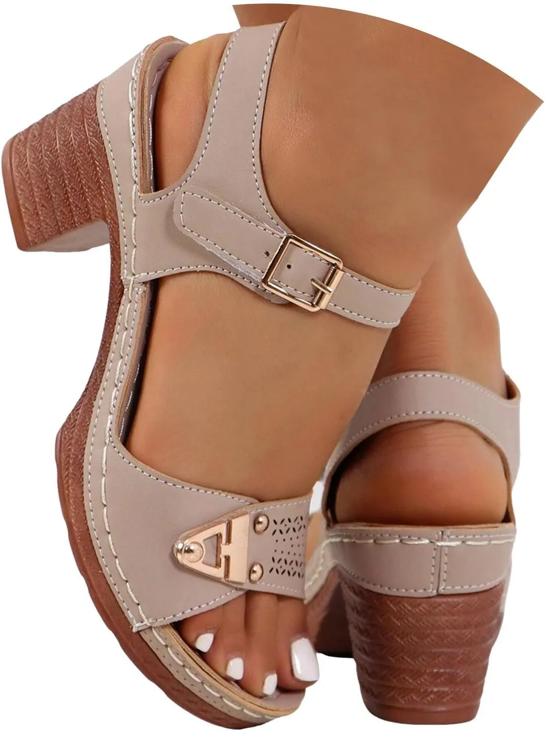 Women's Summer Casual Sandals 2025 Solid Color Comfort Chunky Block Sandals Summer Open Toe Low Heel Shoes Soft Cushion Womens Shoes with Adjustable Strappy Beach Vacation Walking Slippers