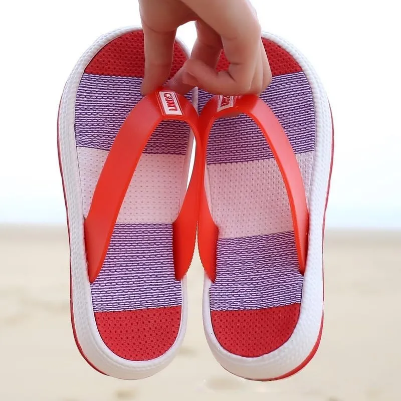 Women's Summer Flip Flops, Soft And Comfortable Thong Sandals, Striped Two-Tone Slippers, Ideal For Beach And Casual Wear