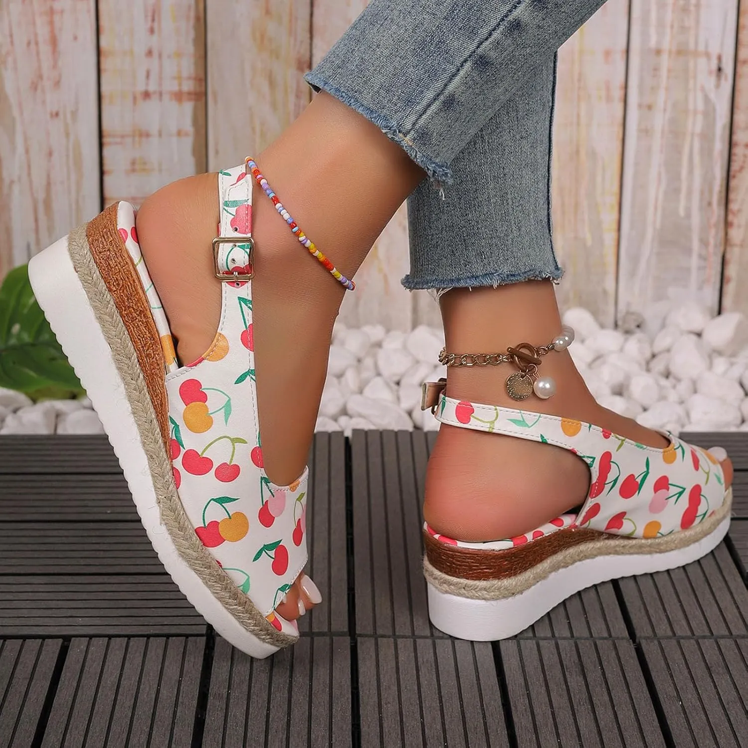 Womens Summer Sandals Ankle Strap Slingback Wedge Sandals Peep Toe Slip On Espadrille Platform Comfortable Dress Shoes