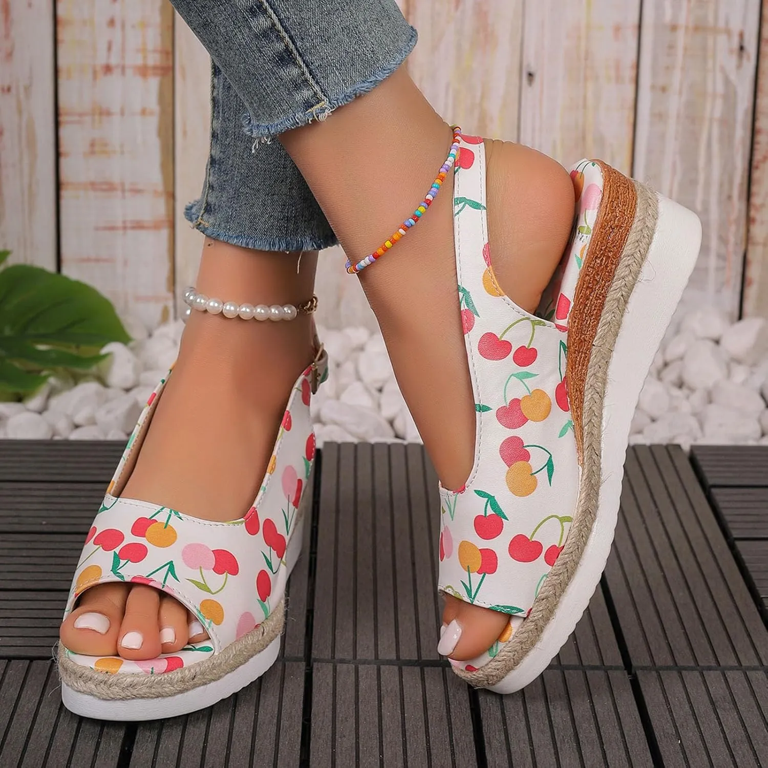 Womens Summer Sandals Ankle Strap Slingback Wedge Sandals Peep Toe Slip On Espadrille Platform Comfortable Dress Shoes