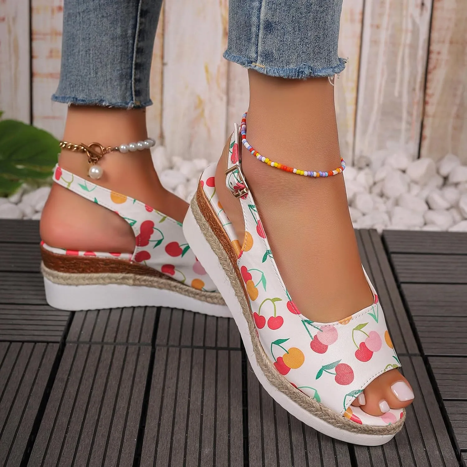 Womens Summer Sandals Ankle Strap Slingback Wedge Sandals Peep Toe Slip On Espadrille Platform Comfortable Dress Shoes