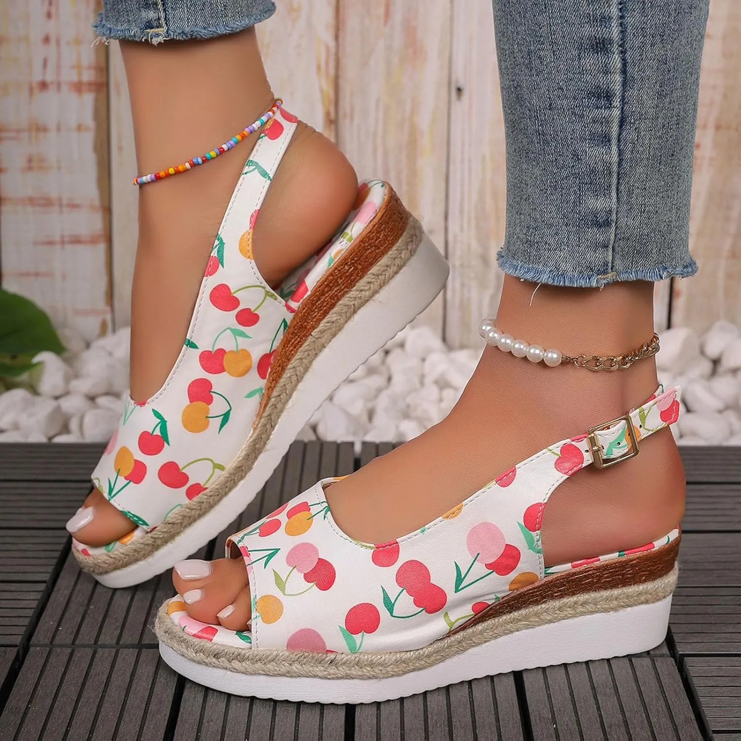 Womens Summer Sandals Ankle Strap Slingback Wedge Sandals Peep Toe Slip On Espadrille Platform Comfortable Dress Shoes