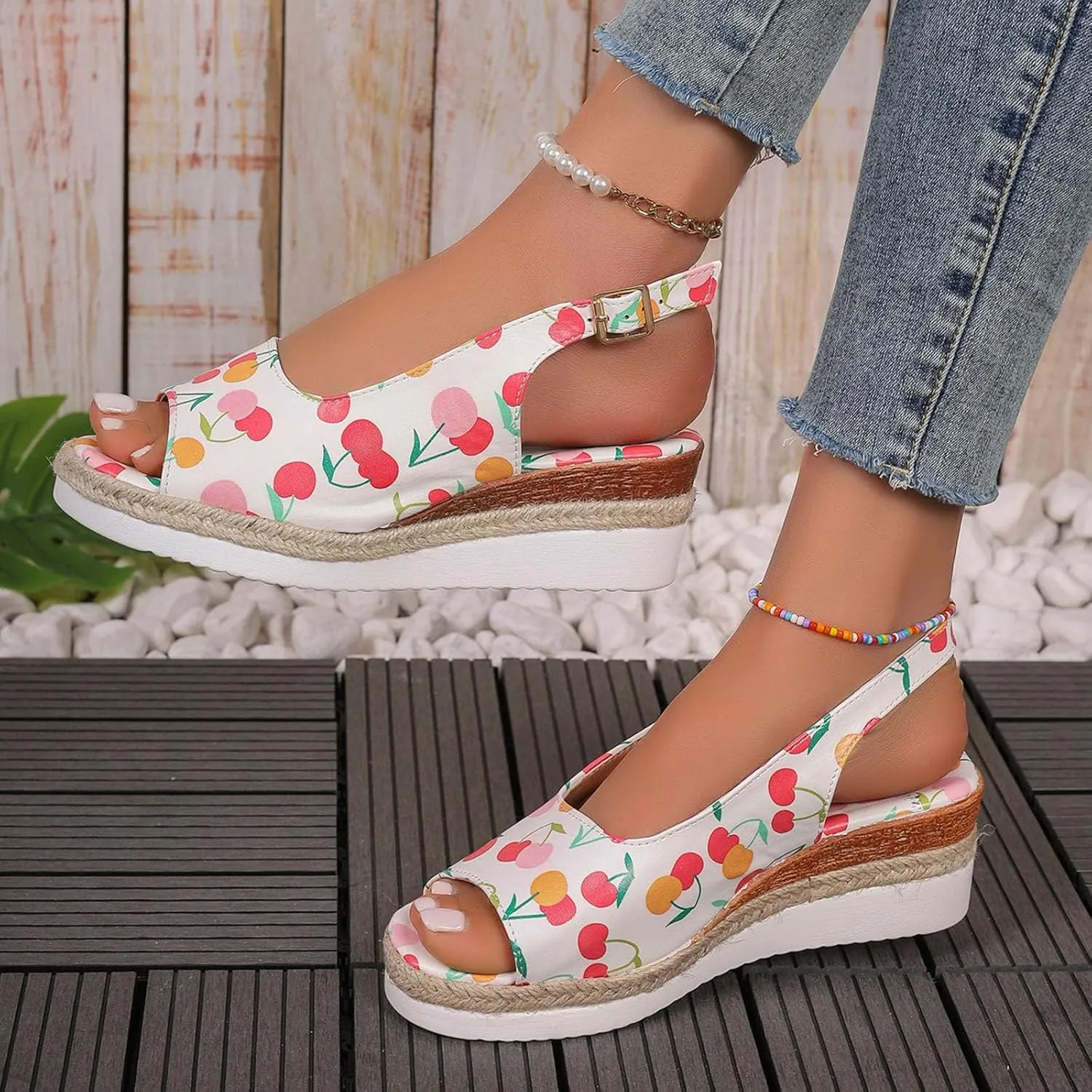 Womens Summer Sandals Ankle Strap Slingback Wedge Sandals Peep Toe Slip On Espadrille Platform Comfortable Dress Shoes