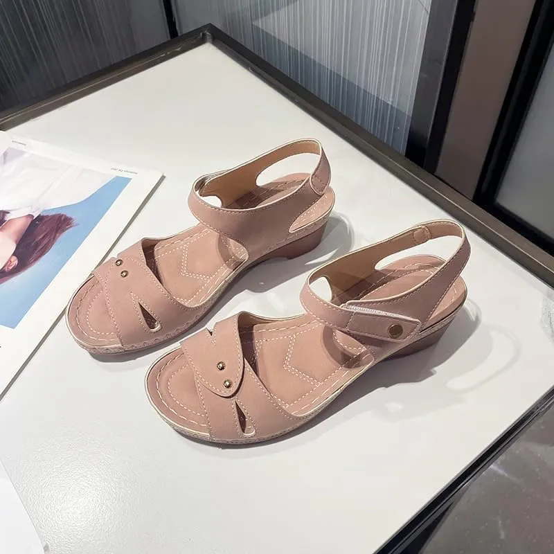Women's Summer Wedge Sandals,Ankle Strap Hook and Loop Gladiator Flat Sandals Causal Summer Shoes Closed Toe Fisherman Sandals