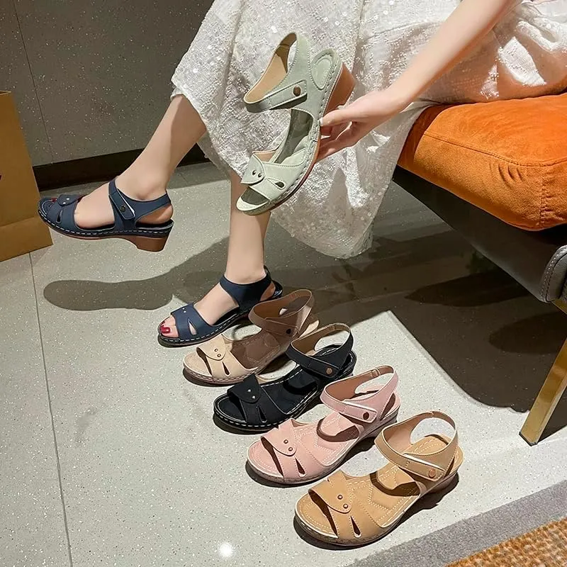Women's Summer Wedge Sandals,Ankle Strap Hook and Loop Gladiator Flat Sandals Causal Summer Shoes Closed Toe Fisherman Sandals