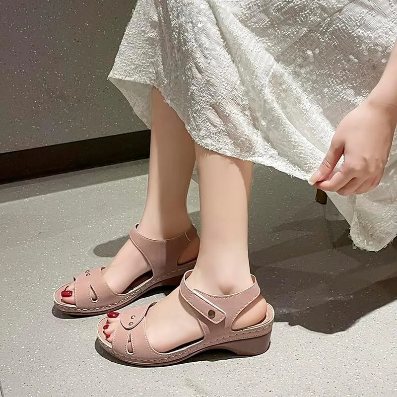 Women's Summer Wedge Sandals,Ankle Strap Hook and Loop Gladiator Flat Sandals Causal Summer Shoes Closed Toe Fisherman Sandals