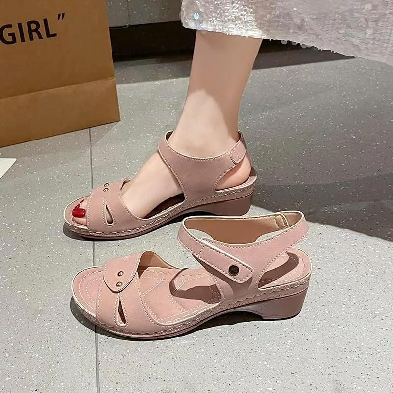Women's Summer Wedge Sandals,Ankle Strap Hook and Loop Gladiator Flat Sandals Causal Summer Shoes Closed Toe Fisherman Sandals